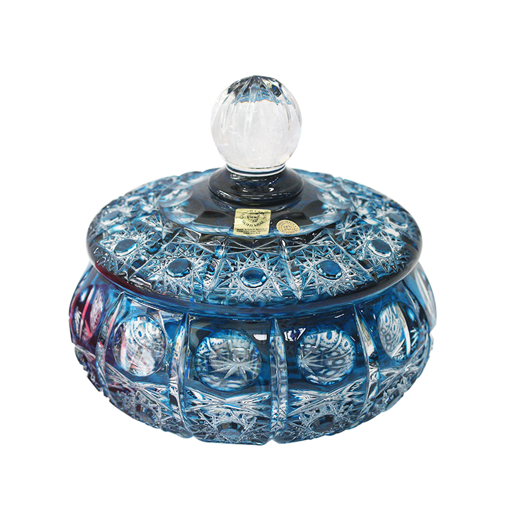 Âu pha lê màu xanh có nắp 12.5 - 16.5cm