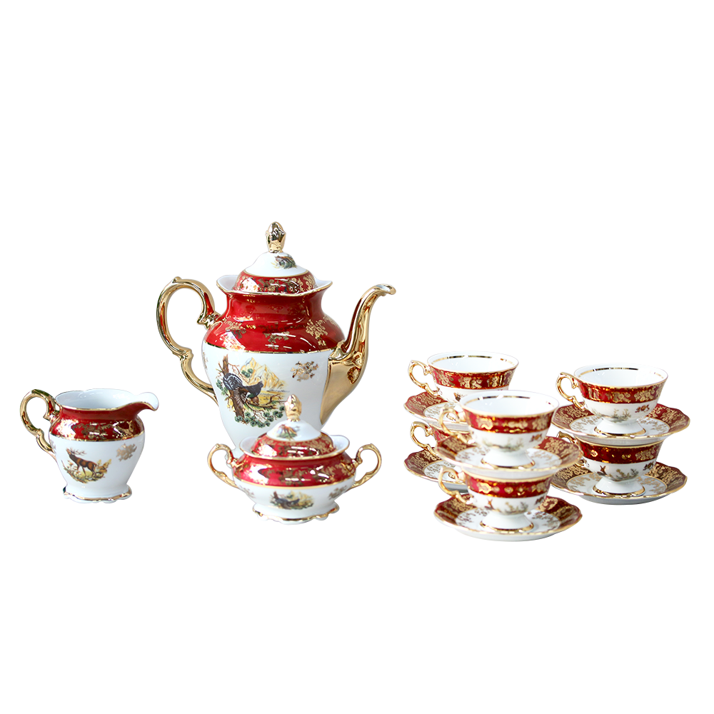 Bộ ấm trà sứ đỏ 15 món